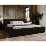 Lit double 140x200 Vigo - Lit Chesterfield avec Tiroir de Lit - Style Glamour - Lit design - Noir (Amor Velvet 4322) - Noir