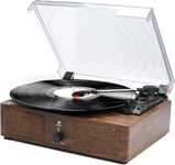 Platine Vinyle,Tourne-Disque avec Haut-parleurs intégrés et entraînement par Courroie Bluetooth,phonographe Vintage avec 3 Vitesses Café en Bois