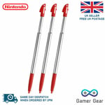 3DS XL LL Stylus Red & Silver Metal Retractable Touch Pen for Nintendo 3 Pack