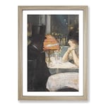 Big Box Art Man and Woman in The Restaurant by Lesser URY Framed Wall Art Picture Print Ready to Hang, Oak A2 (62 x 45 cm)