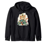 Funny Festive Cat with Christmas Tree and Decoration Zip Hoodie