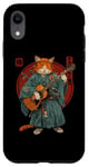 Coque pour iPhone XR Chat samouraï japonais jouant de la guitare