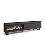 Skraut Home | Meuble TV | Banc Télé | Grand Espace de Rangement | 237x57x35 cm | TV Grand Format | Cheminée électrique XXL | Design Industriel | Style Moderne | Noir