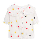 Mud Kingdom Peter Pan Collar Shirt for Toddler Girls Cotton Puff Short Sleeve Button Up Cute Polka Dots Colorful 2 Years