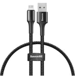 Baseus Halo-datakabel Hållbar Nylon-flätad tråd USB / Lightning med LED-ljus 2.4A 25cm - Svart (CALGH-D01)