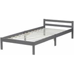 Lit simple 1 personne 90 x 200cm en bois gris avec sommier à lattes LIT06217