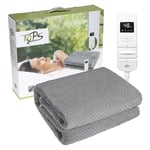 TOPS Electric Blanket Double Heated Underblanket 160 x 140cm, 18-48℃ Heat Settings, 3 Levels of Auto-off Timer, Warm Flannel Bed Warmer, Overheat Protection, Machine Washable