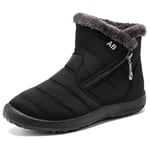 Stövlar För Dam Fluffiga Tjock Fleece Fodrade Snow Boots Varma Ankel Boots med dragkedja black 39