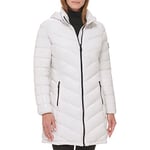 Calvin Klein Women's Long Chevron Puffer Jacket Down Coat, Quilted Smoke/Silver, M