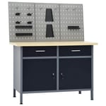 Etabli 120 cm avec 3 panneaux muraux et 1 armoire atelier table de travail gris noir Helloshop26 02_0003658