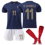 Qatar fotbolls-VM 2022 Frankrike Hem O Dembele #11 tröja fotboll herr T-shirts Set Barn Ungdomar Kids 26(140-150cm)