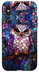 Coque pour iPhone X/XS Owl Stained Art Mosaic Stain Art Owl Lover Colorful Floral