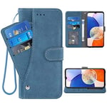 ELISORLI Compatible with Samsung Galaxy A14 5G Wallet Case Wrist Strap Lanyard Leather Flip Card Holder Stand Cell Accessories Folio Purse Credit ID Slot Phone Cover for A 14 2023 14A Women Men Blue