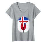 Womens Iceland Japan Flag Icelandic Japanese Zipper V-Neck T-Shirt