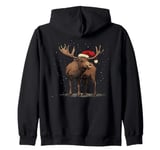 Christmas Magic Moose in Santa Hat Costume for Cozy Xmas Zip Hoodie