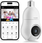 2K Ampoule Camera Surveillance Wifi, Ip Caméra Ampoule Intérieur Sans Fil De Lampe E27 Avec Suivi Automatique, 30M Vision Noc