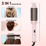 3 in 1 Ionic Hair Suoristaja Ammattimainen kiharrin lämmitetty hiusten muotoiluharja Pallonesto lämpöharja Curl Wand-optio Pink-UK