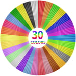 Lot de 30 recharges de filament PLA pour stylo 3D 1,75 mm, 30 couleurs de chaque couleur, 3 mètres au total 90 mètres, filament PLA 1,75 mm pour imprimante 3D et stylos 3D