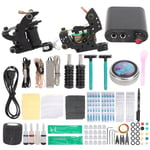 Coil Tattoo Machine Kit Virtalähde Jalkapoljin Harjoitus Skin Ink Cup Aloittelijan tatuointityökalusarja (90-265V) US-pistoke