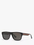 Gucci GG0341S Men's Polarised Rectangular Sunglasses, Black/Grey