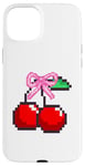 iPhone 15 Plus Pixel Pink Bows with Cherries Video Game bow for women girl Case