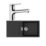 Evier 1 bac 980 HANSGROHE S52 synthèse noir + robinet de cuisine avec douchette HANSGROHE Zesis M33 150 2 jets chromé