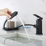 Auralum - Mitigeur de Lavabo Noir avec 45CM Douchette Extractible Robinet de Salle de Bain avec Barboteur démotable