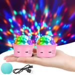 URAQT Boule Disco, 2PCS Mini Portable Boule Disco, Commande Vocale Soirée Lampe, Boule Stroboscopique DJ avec Effet Miroir et Flash, pour DJ, Club, Maison, Voiture, Bureau, Terrain de Camping(Rose)