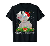 Rhino Animal Lover Matching Santa Hat Rhino Christmas T-Shirt