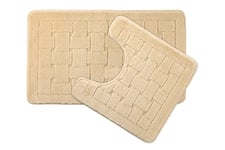 Emma Barclay Orkney - Crosshatch 2 Pc Bath Set in Cream - Mat 45x75cm/ Pedestal 45x45cm