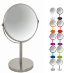 Spirella Miroir de maquillage à poser Miroir de beauté Miroir cosmétiques double face Miroir de courtoisie pivotant „Sydney“ grossissement x2 – Argent satiné