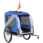 PawHut Remorque vélo pour Chien Animaux 8 réflecteurs Drapeau Barre attelage Inclus Acier Polyester imperméable Max. 30 Kg 130L x 73l x 90H cm Blanc et Bleu