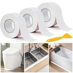 DREETINO Bath Sealant Strip,11ft Self Adhesive Caulk Strip Sealant Tape for Kitchen, Bathroom, Toilet, Wall Corner with Sealing Tool - White (3PCS)