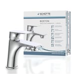 SCHÜTTE 33210 BOSTON Robinet salle de bain Chrome, mitigeur de lavabo, mitigeur de lavabo gris, mitigeur moderne avec vidage, robinetterie de lavabo pour votre salle de bain