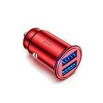 DIVI Car Charger, Ultra Compact 2 USB Ports 5 V/4.8 A Aluminium Alloy Car Cigarette Lighter Charger, Quick Charge for iPhone XR/XS Max/8 Plus, Galaxy S8/S7/Edge, Huawei (Red)