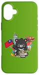 Coque pour iPhone 16 Plus Kawaii Hot Pot Boba Bear Taiwan Flag Travel