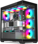 Spark Dark,Boitier Pc Gamer Aquarium Rgb,Compatible Atx/Matx/Mitx,6 Ventilateurs 120 Mm Argb Inclus,Moyen Tour Gaming Vide Avec Face Lateral Et Avant En Verre Trempé 4Mm