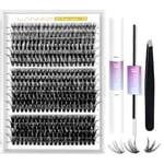 Eyelash Extension Kit 320pcs LANKIZ Cluster Lashes 30D+40D+50D C Curl 10-16mm Mix Lash Extension Kit DIY Individual Lashes with Lash Bond & Seal and Applicator for Home Use