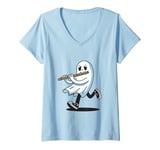 Womens Boo Ghost Playing Flute Musical Instrument Flute Music V-Neck T-Shirt