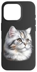 Coque pour iPhone 16 Pro Portrait de chat tigré argenté x chat mignon