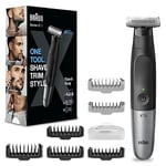 Braun Series X, Tondeuse Hybride Électrique Pour Hommes, Visage Et Corps, Avec 6 Peignes, Lame 4D Innovante, Tondeuse À Barbe Et Rasoir Pour Le Corps, Skinshield, Sabot Bidirectionnel, Tête Flexible,