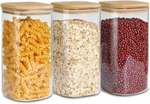 ComSaf 1500ml Glass Jars with Bamboo Lids, Clear Airtight Food Storage Container Jar with Sealing Lid, Canister Set for Pasta Flour Cereal Rice Sugar Tea Coffee Beans, Set of 3