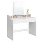 VASAGLE Coiffeuse avec Grand Miroir, Table de Maquillage, avec 2 Tiroirs et 3 Compartiments, Coin BeautÉ, Style Moderne, Blanc RDT113W01