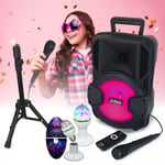 Enceinte Portable Enfant Karaoke Party MOBILE8 - Bluetooth USB SD - Pied - Micro - Jeu de Lumière Rotatif - Cadeau - Anniversaire