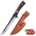 Fubinaty Chef Knife 5 Inch Handmade Forged Boning Knife High Carbon Steel Kitchen Knives Full Tang Cooking Knife with Leather Sheath and Wood Handle