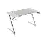 MARSGAMING MGD-X120, Bureau Gaming Ergonomique, Surface en Fibre de Carbone, Structure Métallique, Tapis de Souris XXL, Supports Casque et Boissons, Gestion des Câbles, Bureau Gaming 120x60cm, Blanc