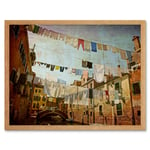 Venice Canal Italy Clothesline Washing Line Laundry Retro Style Photograph Art Print Framed Poster Wall Decor 12x16 inch