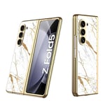 COQUE pour Galaxy Z Fold 5,étui pour téléphone Portable Ultra Mince en Verre 9H Peinte Brillante,Housse de téléphone Pliable pour Samsung Galaxy Z Fold 5 5G-Or Blanc