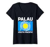 Womens Flag of Palau South Pacific Blue Shark V-Neck T-Shirt