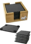6 Square Slate Coasters in a Bamboo Holder with a pewter Scottie dog PPd04